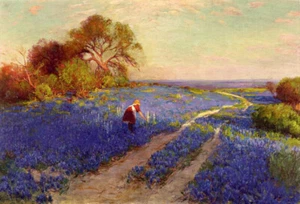 Oil Painting repro Robert Julian Onderdonk Bluebonnet Scene with a Girl - Picture 1 of 1