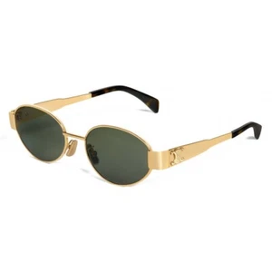 Celine CL40235U 30N Triomphe Metal Oval Sunglasses Gold Green Lens AUTHENTIC - Picture 1 of 8