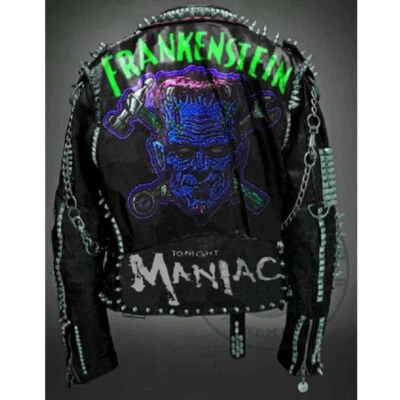 Chaqueta de cuero tachonada hecha a mano Frankenstein gótica, parche maníaco Evil Dead Foto 1 de 4