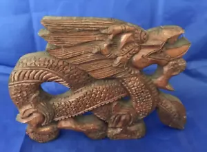 Hand Carved Vintage Wooden Oriental Dragon Figure - Wall Hanging - FREE POSTAGE - Picture 1 of 4