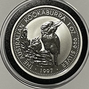 Moneta rara da collezione Kookaburra australiana 1997 1 oncia troy .999 tondi argento fine - Foto 1 di 16