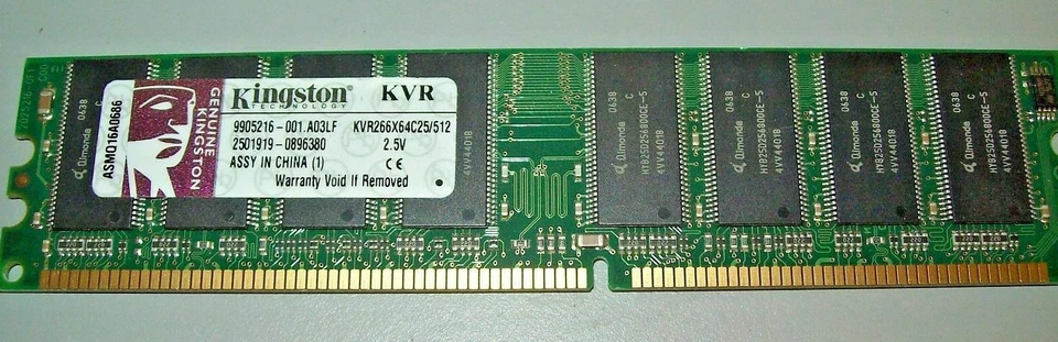 KINGSTON TECHNOLOGY KVR266X64C25/512 ASMQ16A0686 512MB DDR1 PC2100 184pin - Image 1 of 1