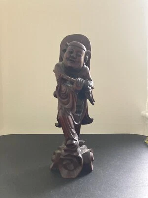 Antigua estatua china de madera tallada a mano de palo de rosa con espada 12" Foto 1 de 4