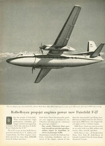 1958 Rolls Royce PRINT AD Dart mark 528 Engine Fairchild F-27 Prop-Jet - Picture 1 of 1