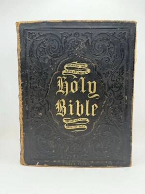 Antique 1880s Illustrated Polyglot Family Bible Leather Gilt Ziegler& McCurdy - Image 1 of 4
