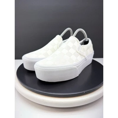 Vans Classic Slip On Stackform Checkerboard Womens 8 White Ivory Platform Shoes - Image 1 of 4