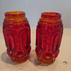 VINTAGE LE SMITH MOON AND STARS AMBERINA SALT&PEPPER REPLACEMENTS NO LIDS-GLOWS - Picture 1 of 6