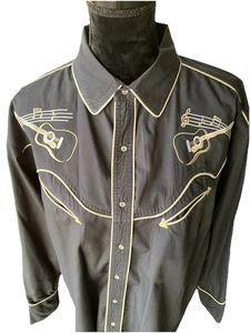 MENS VINTAGE EXPRESS RIDER BLACK PEARL SNAL EMBROIDERED GUITAR SHIRT XL - Picture 1 of 13