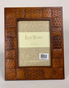Burnes Of Boston Frame Rare Woods 5x7 Brown Basketweave Patchwork Stand Up Vtg - Picture 1 of 5