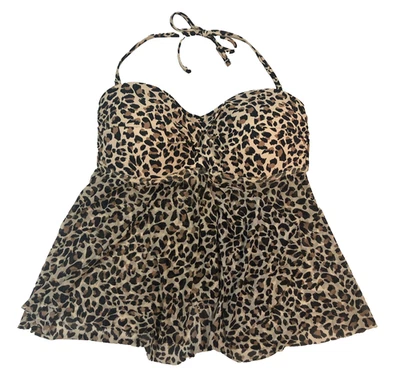 Camiseta de natación Tankini Kona Sol con correas extraíbles estampado de leopardo marrón negro talla XL Foto 1 de 4