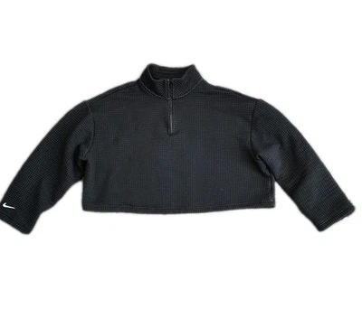 NIKE Mujer Pequeño Negro Blanco Lunares Recortado Manga Larga Informal Gimnasio Damas Foto 1 de 4