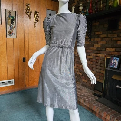 Vestido de Fiesta Futurista Plata Líquido Gunmetal Metálico Robot Disco Años 80 De Colección XS/S Foto 1 de 4