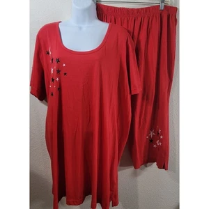 Roaman's rot weiß blau Sterne 2-teiliges Outfit 1X 22W 24W plus leicht cropped - Bild 1 von 6