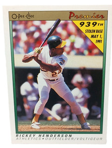 9 Card set of 1991 O-pee-chee Baseball Card # 62 Rickey Henderson & bonus cards