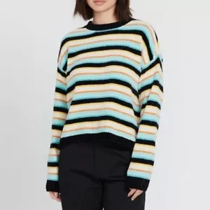 Volcom Bubble Tease Chenille Striped Multicolor Crew Neck Long Sleeve Sweater M - Picture 1 of 7