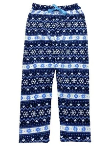 Womens Plush Blue Snowflake Christmas Holiday Sleep Pants Pajama Bottoms - Picture 1 of 1