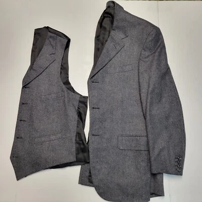 TRAJE OXXFORD Gris LANA ESCORIAL Hombre 40R Chaleco y Chaqueta Cirujano Puño ESPIGA Foto 1 de 4
