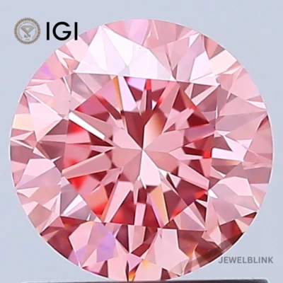 IGI Certified 1 Carat Fancy Vivid Vivid Pink VS2 Round Cut CVD Lab Grown Diamond - Image 1 of 4
