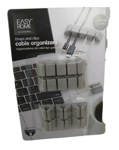 Gray Cable Organizers 6 Drops & 2 Clips School College Dorm New Peel & Stick - Picture 1 of 4