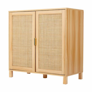 Fraser Wood and Rattan Natural Storage Cabinet Sideboard Adjustable Interior LA