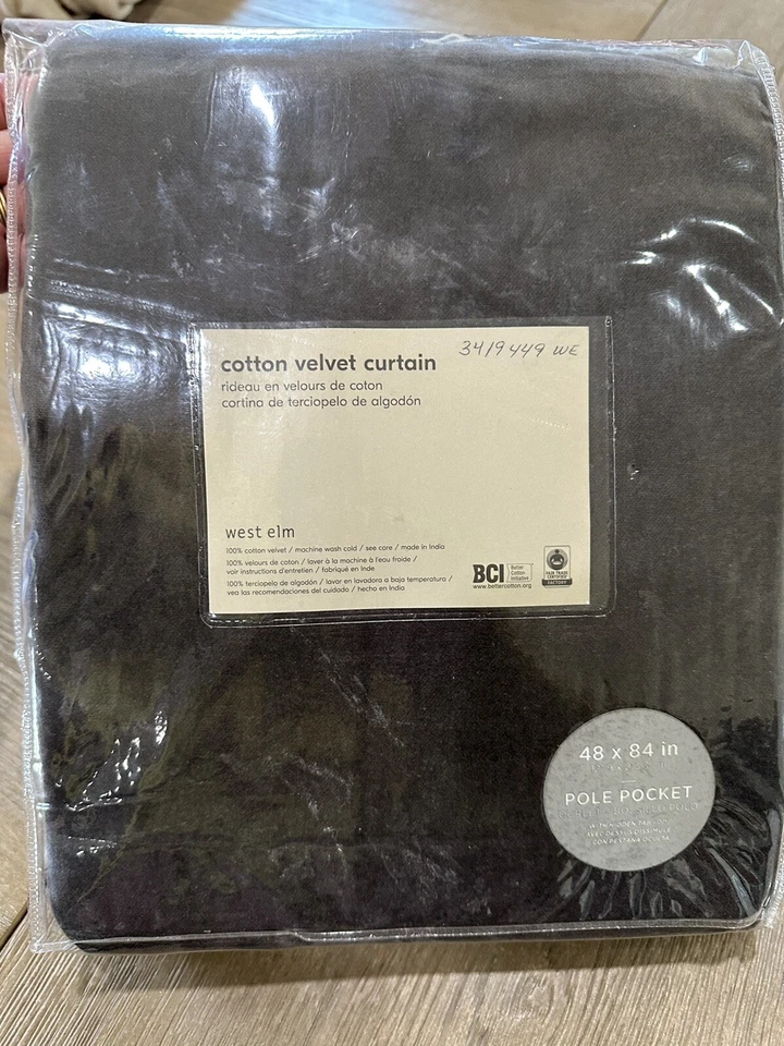 West Elm Cotton Velvet Curtain Drape ONE 48x84"  Slate gray - Image 1 of 1