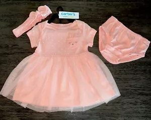Carter’s Pink Bunny Dress 3 Piece W Bow 3-6 Or 12 Month Easter Girl NWT - Picture 1 of 6