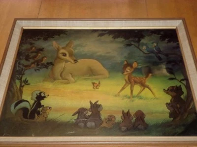 DISNEY "Bambi Meets His Forest Friends",1940's FRAMED MOVIE LITHOGRAPH  24"X20"  - Imagem 1 de 4