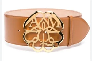 NWT $1290 Alexander McQueen Corset Logo Leather Stunning Waist Belt Size 70 Tan - Picture 1 of 7