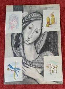 COLLECTION DE 5 DESSINS. TECHNIQUE MIXTE. SIGNÉ MARIA JESUS DE SOLA. XXE SIÈCLE. - Imagen 1 de 3