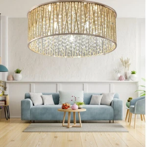 Emilia Design Large Crystal Drum Flush Ceiling Light, Gold RRP £295 - Picture 1 of 4