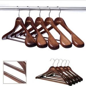 5pcs Premium Wooden Clothes Hangers Gears Suit Coat Pants Bar Home Hotel Hangers - Picture 1 of 12