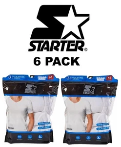 Starter Men's 6 Pack V-Neck Cotton Essentials White T-Shirts - Size S M L XL - Picture 1 of 3