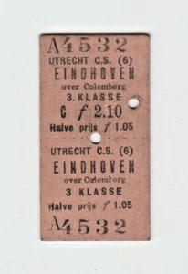 Billete de tren Países Bajos Utrecht - Eindhoven 1944 Segunda Guerra Mundial - Imagen 1 de 2