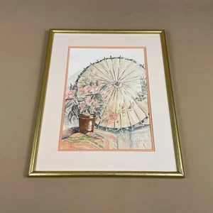 Cuadro artístico enmarcado vintage acuarela flores sombrilla bodegón pintura flores - Imagen 1 de 11