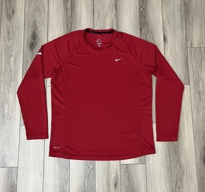 Nike Miler Dri-Fit Red Long Sleeve Athletic Tee Mens Size Large  - Picture 1 of 12