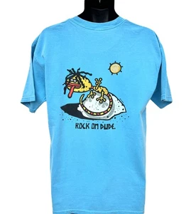 TEE124 T-Shirt "Rock on Dude" Gecko (L) "Cayman Islands" Turquoise - Picture 1 of 4