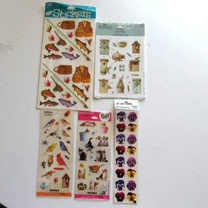 Vintage Konvolut 5 Pakete Natur Aufkleber Angeln Vögel Katzen Pfingstrosen - Bild 1 von 13