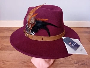 Rydale Danby Wool Felt Hat Burgundy With Feathers RRP £49.99 Ladies Women's - Picture 1 of 23