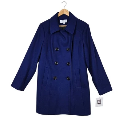 Abrigo Anne Klein Mezcla Lana Talla XL Azul Doble Pecho Largo Medio NUEVO $220 SRP Foto 1 de 4