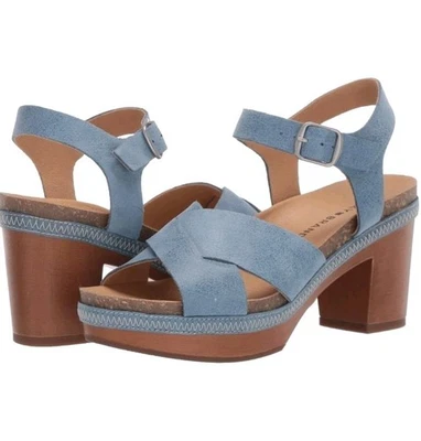 Sandalia de Tacón Harvia Marca Lucky 8.5 Cuero Azul Claro Grueso Correa Ajustable Foto 1 de 4