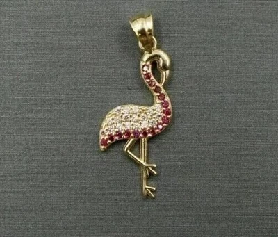 1.5CT Round Cut Created Red Ruby Women's Flamingo Pendant 14K Yellow Gold Finish - Image 1 of 4