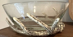 Pottery Barn Rustic Christmas Faux Antler Stag Large Serving Bowl Cowboy NEW - Picture 1 of 9