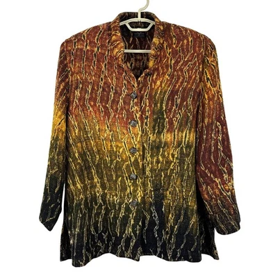 Chaqueta Candiss Cole Vintage 100% Seda Mediana Estampado Serpiente Reptil Naranja Verde Foto 1 de 4