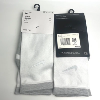 2 pares de calcetines Nike Spark para correr para hombre 10-11,5 blancos grises acolchados DRI-FIT Foto 1 de 4