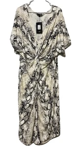 Nuevo con etiquetas Vestido Nova Midi Imitación Envoltura Elastizado Estampado Serpiente Manga Corta 3X - Imagen 1 de 10