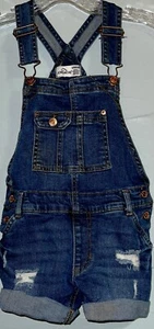 Jordache Girls Shortalls Size Small 6 / 6X Denim Overalls Distressed & Cuffed - Picture 1 of 8