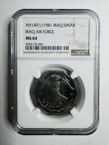 1981 Iraq 1 Dinar 50th Anniversary of Air Force Coin,NGC MS64 Saddam Husain - Picture 1 of 2