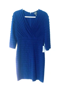Adrianna Papell Sz 10 Gorgeous Dress Cobalt Blue Stretch V Neck Knee Length NWT - Picture 1 of 7