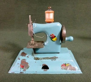1940s KAYanEE SEWMASTER toy SEWING MACHINE blue metal GERMANY US ZONE orig BOX - Picture 1 of 13