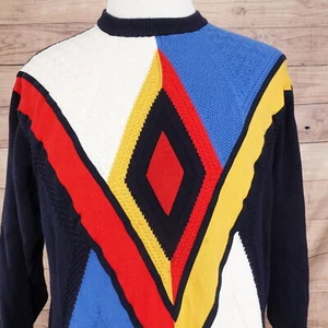 VINTAGE DALMINE UOMO MADE IN ITALY ABSTRAKT GEOMETRISCH PULLOVER PULLI M **LESEN** - Bild 1 von 7